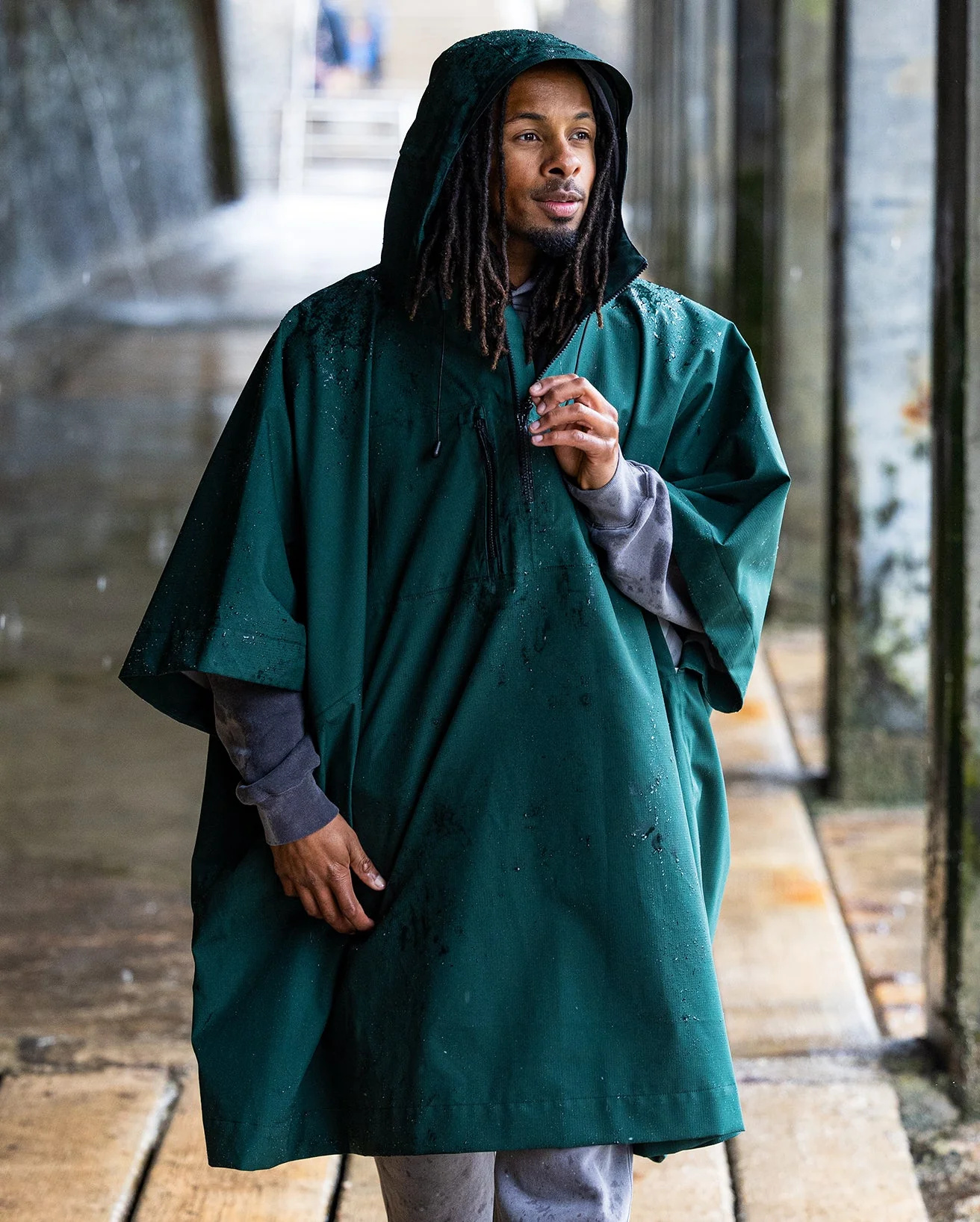 Dark Green One Size Rainproof Poncho - Image 14