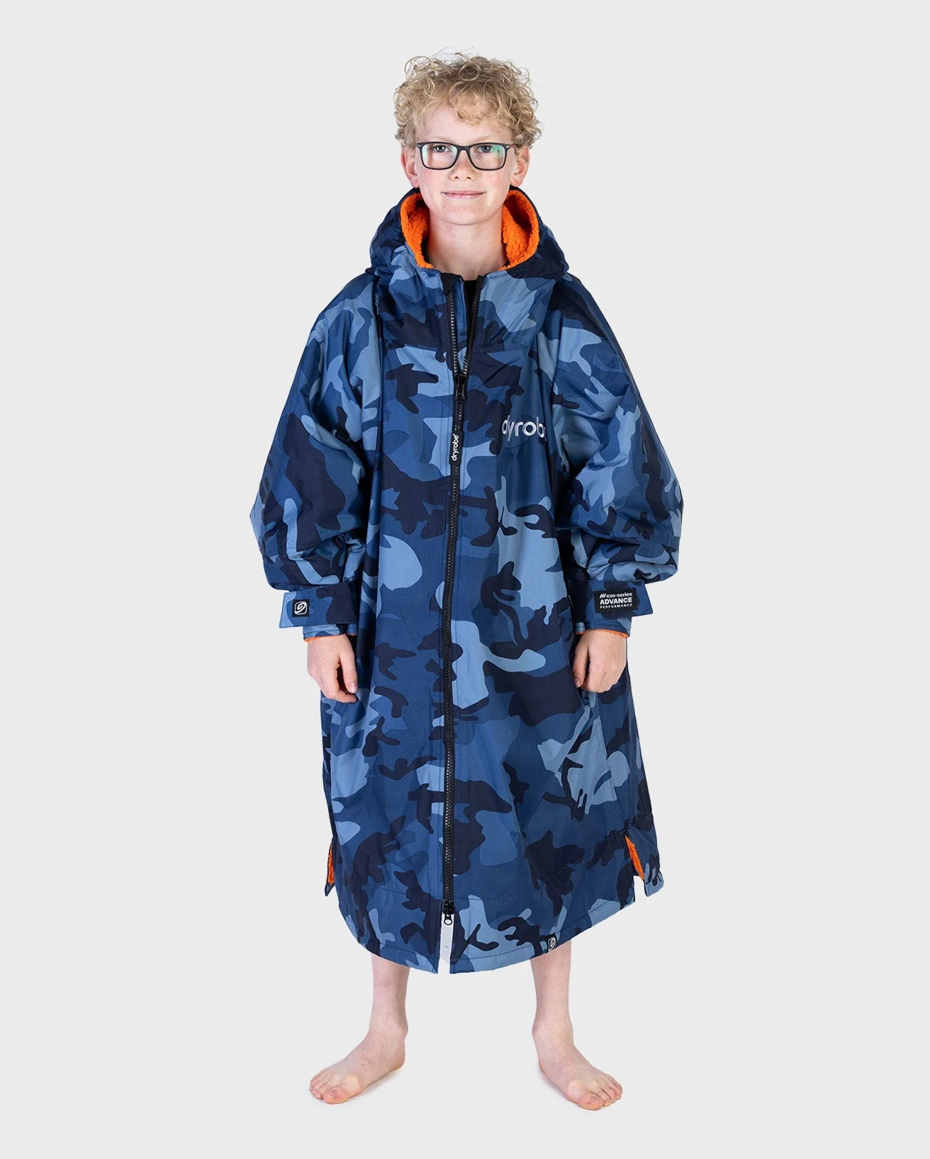 Blue Camo Orange Kids Advance Changing Robe - Image 10