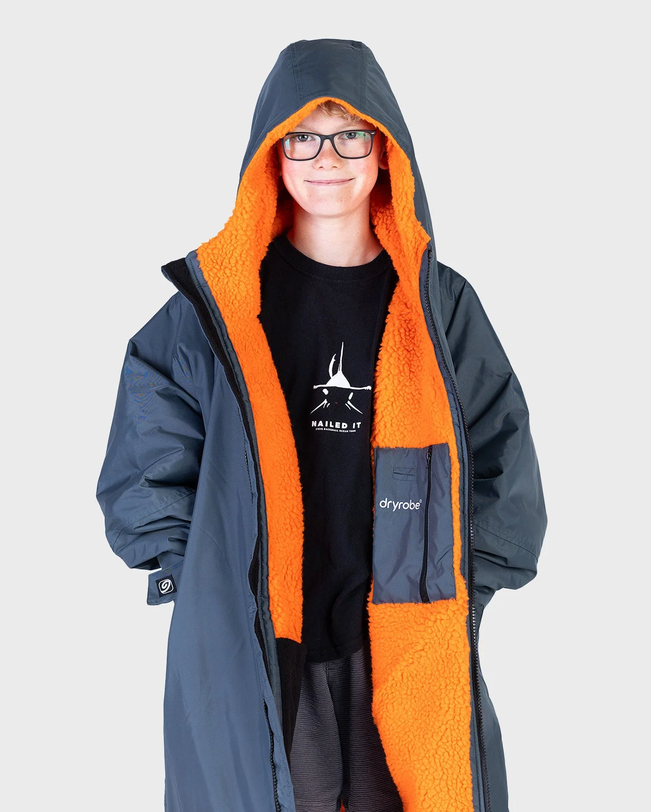 Dark Grey Orange Kids Advance Changing Robe - Image 3