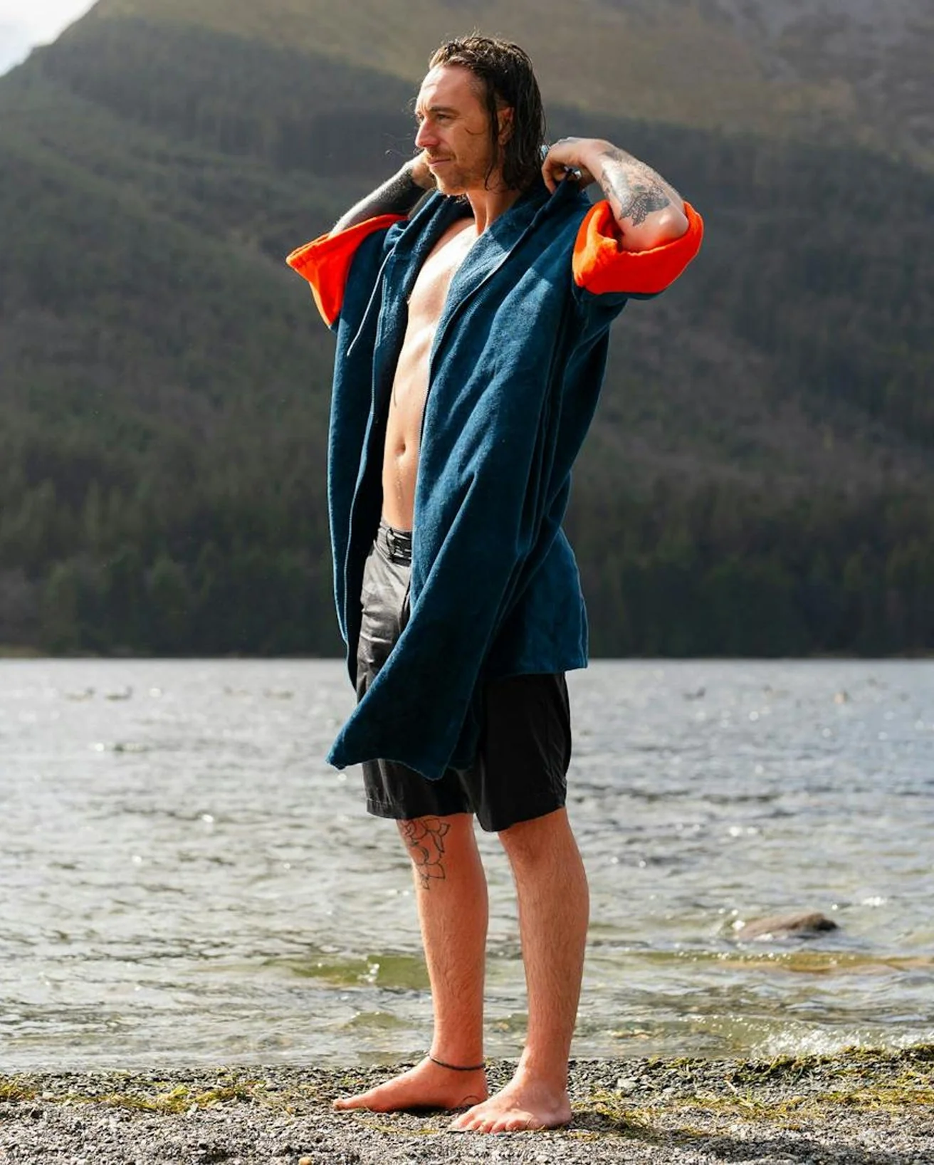 Deep Sea Blue Full-Zip Organic Towel Changing Robe - Image 15