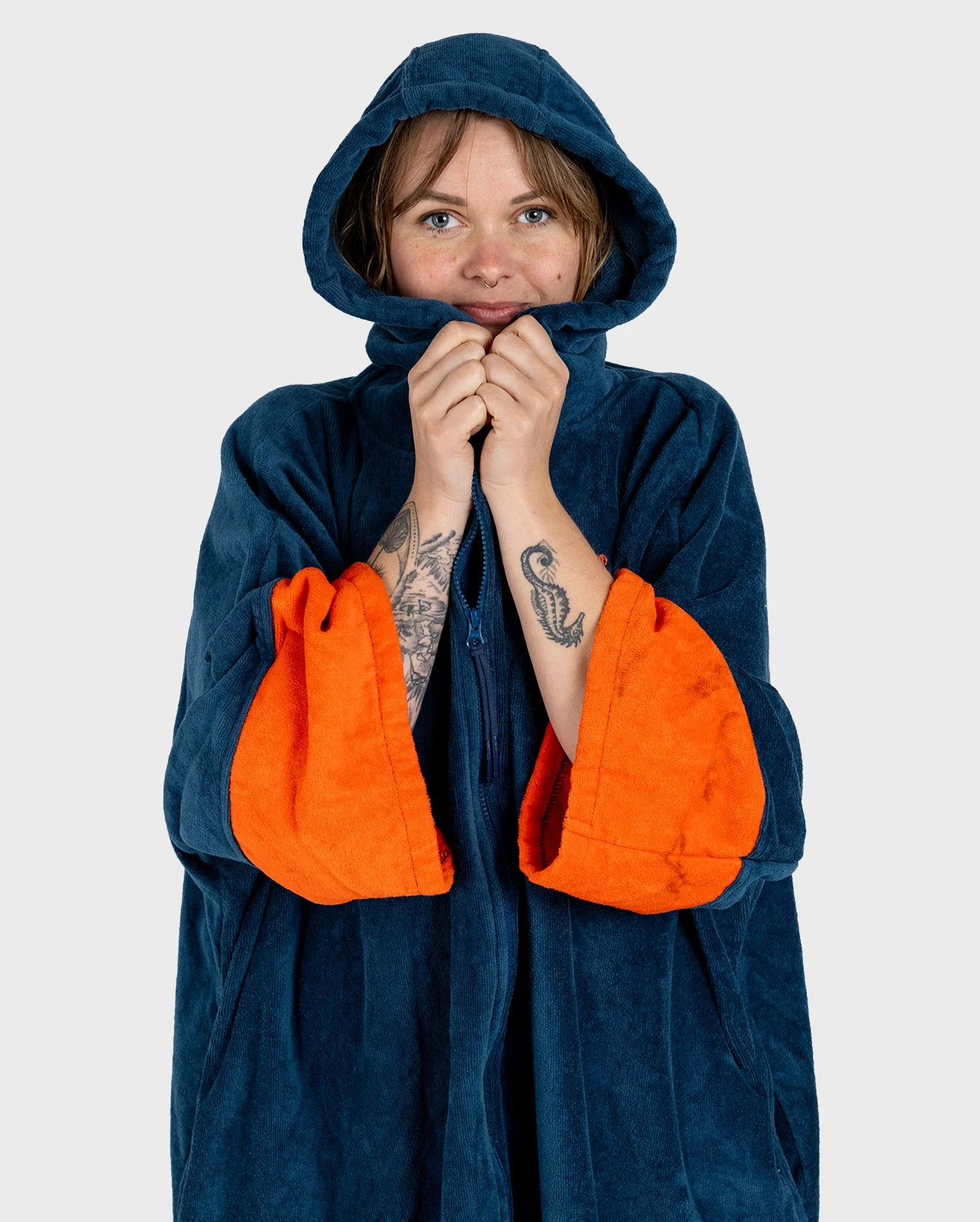 Deep Sea Blue Full-Zip Organic Towel Changing Robe - Image 3