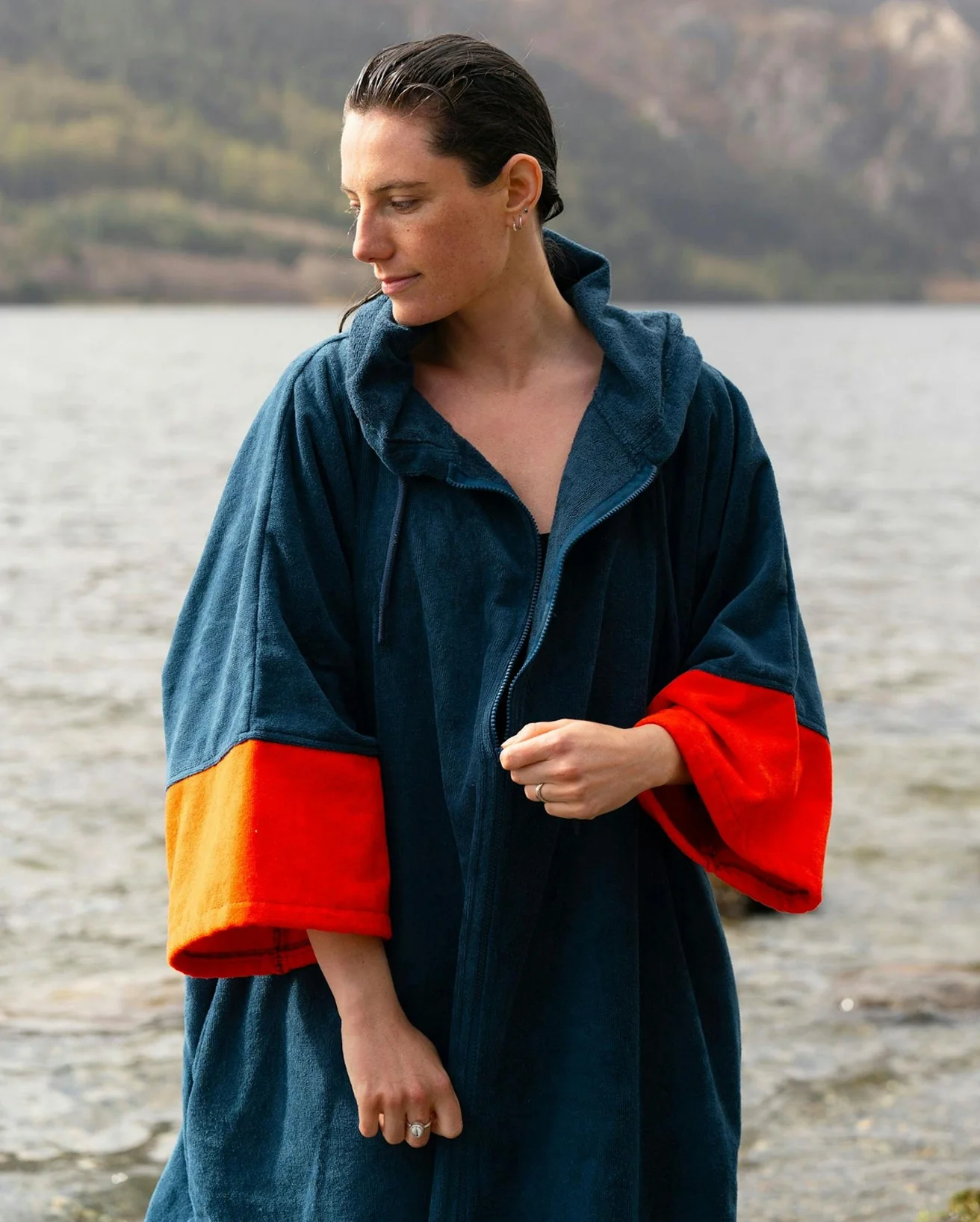 Deep Sea Blue Full-Zip Organic Towel Changing Robe - Image 6
