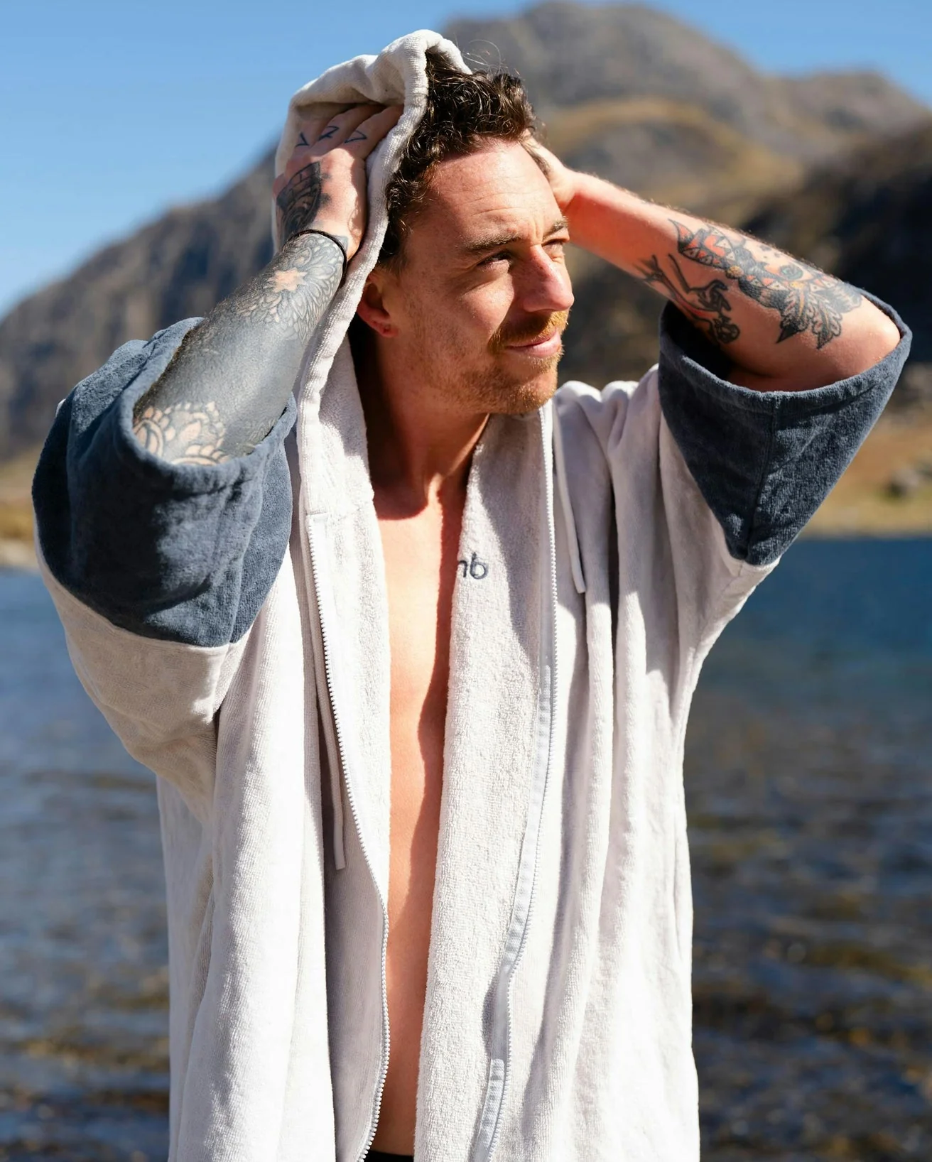 Light Grey Full-Zip Organic Towel Changing Robe - Image 16