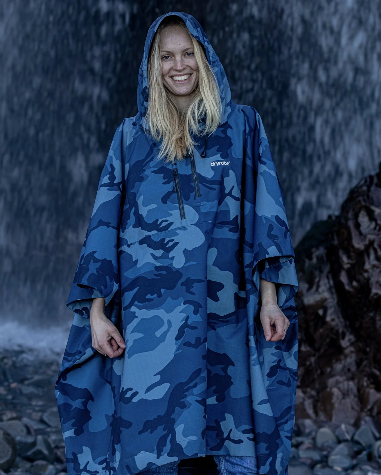Blue One Size Camo Rainproof Poncho - Image 5
