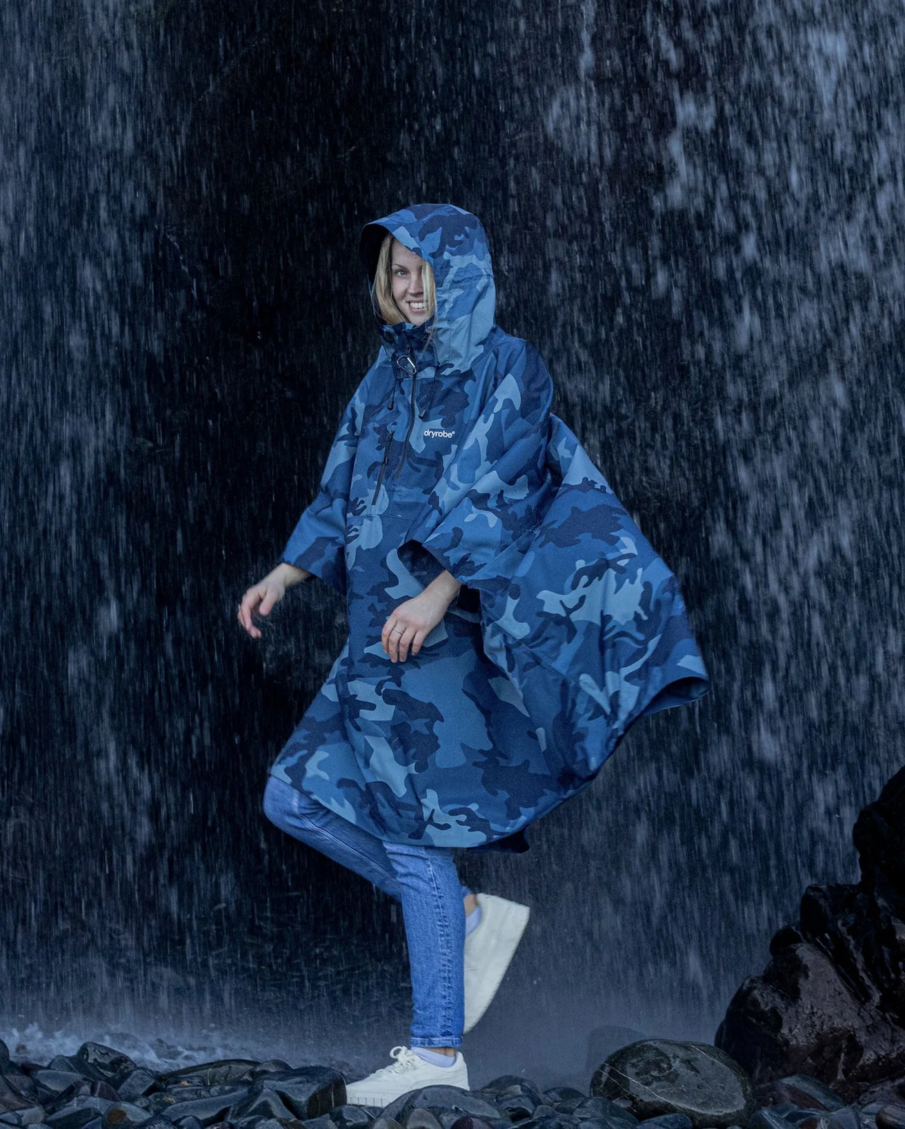 Blue One Size Camo Rainproof Poncho - Image 7