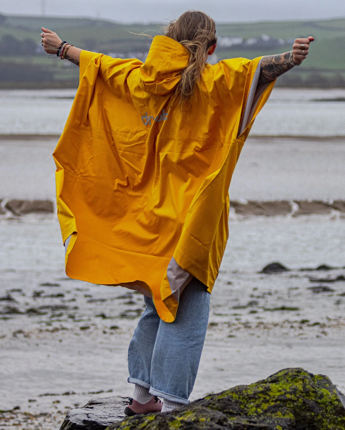 Yellow One Size Rainproof Poncho - Image 4