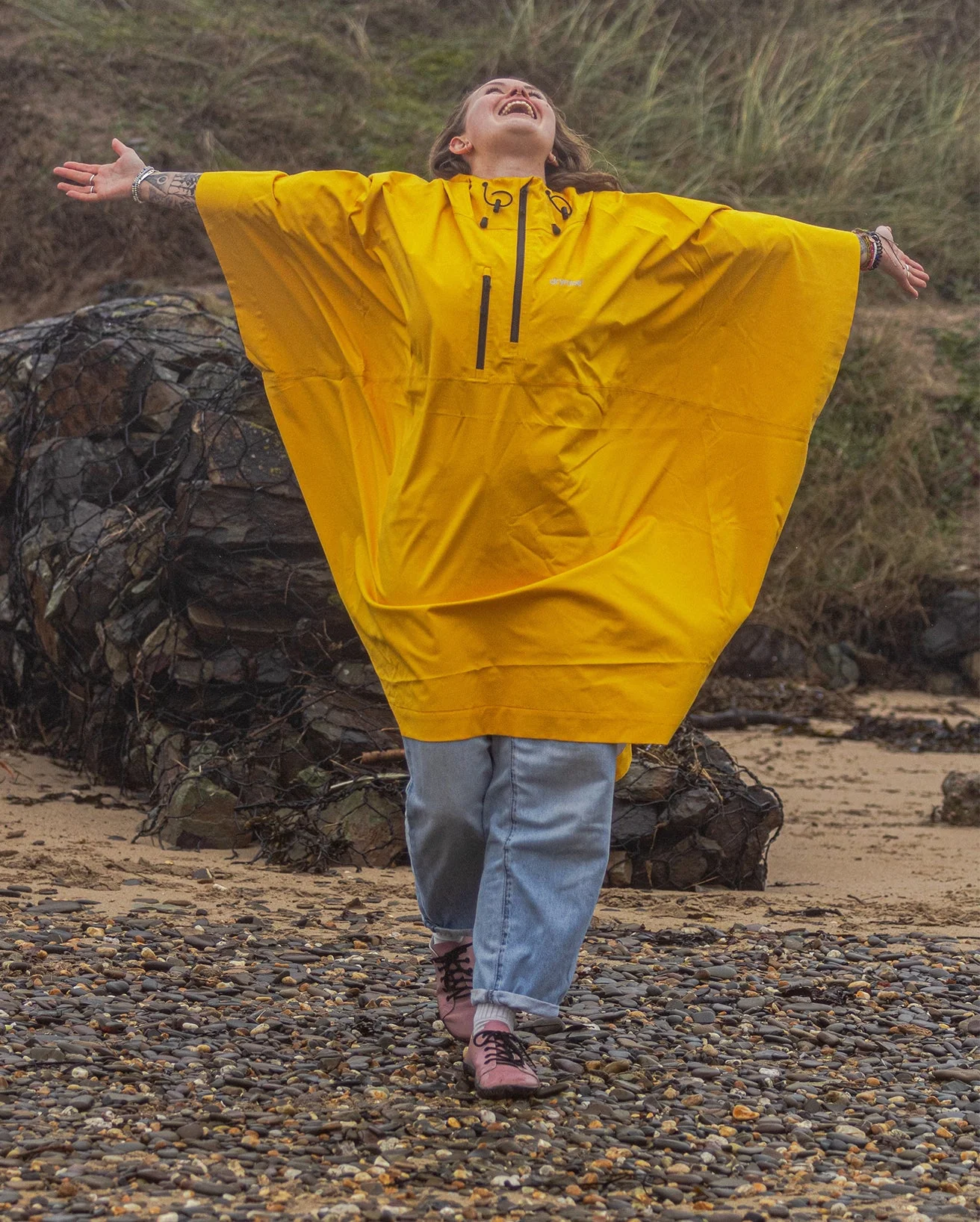 Yellow One Size Rainproof Poncho - Image 5