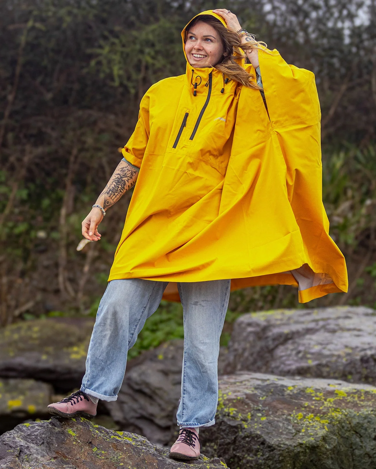 Yellow One Size Rainproof Poncho - Image 6