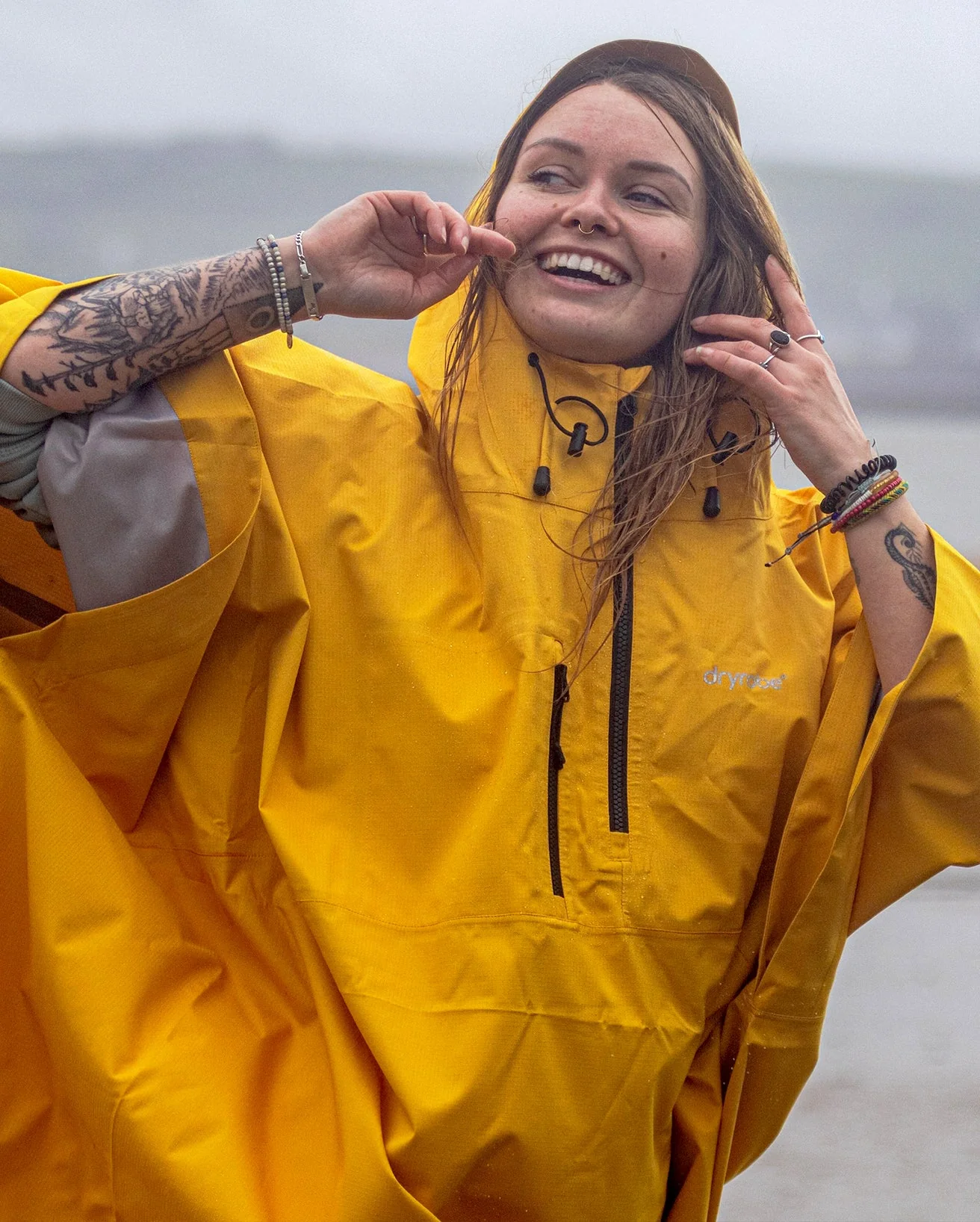 Yellow One Size Rainproof Poncho - Image 7