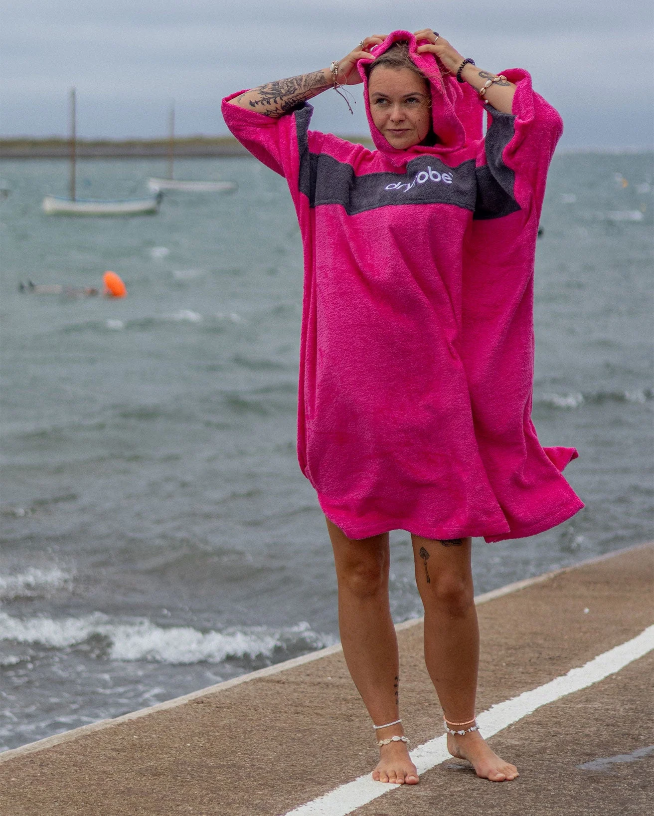 REWORK - Pink Slate Grey Organic Towel Changing Robe - Image 4