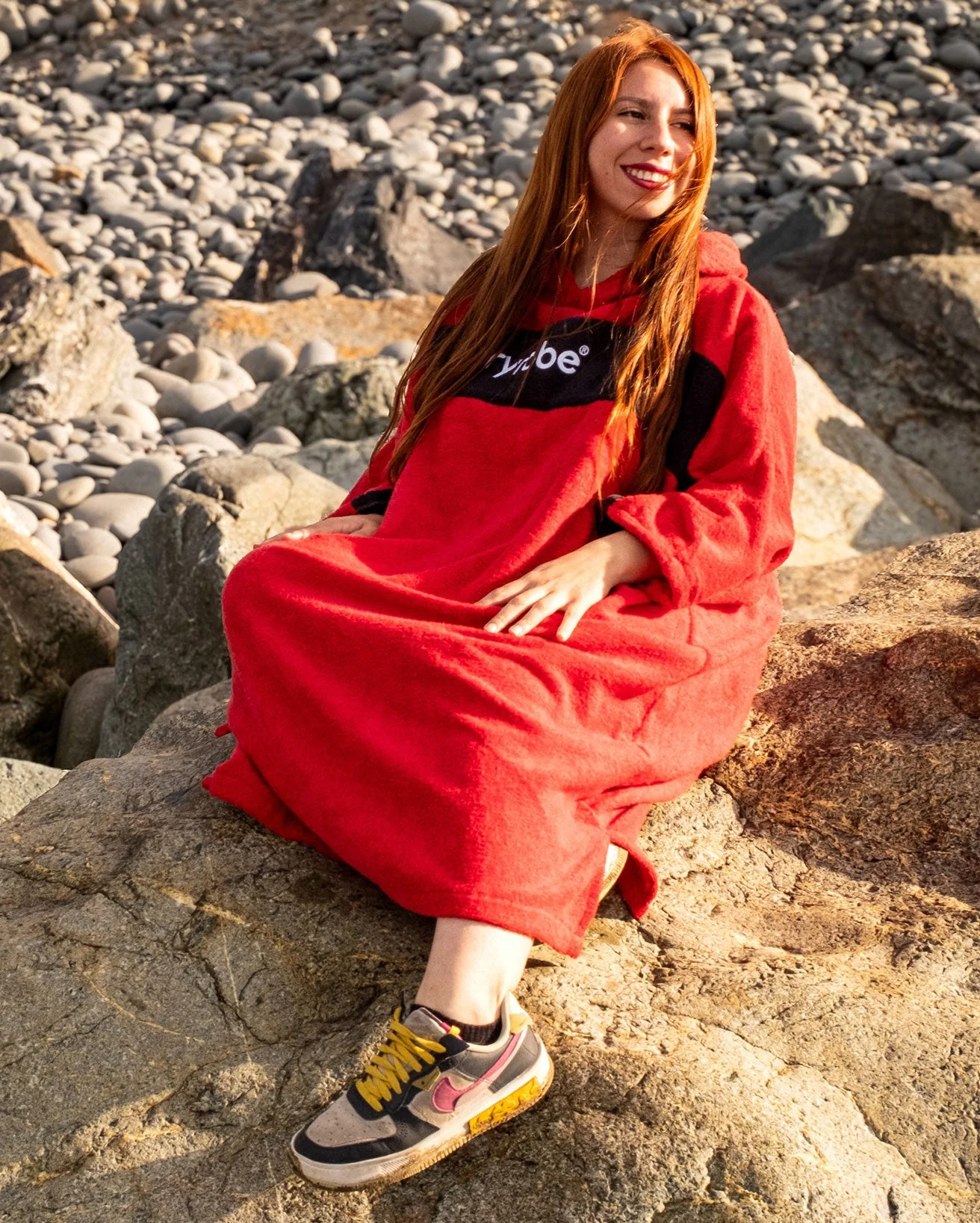 REWORK - Red Black Organic Towel Changing Robe - Image 3