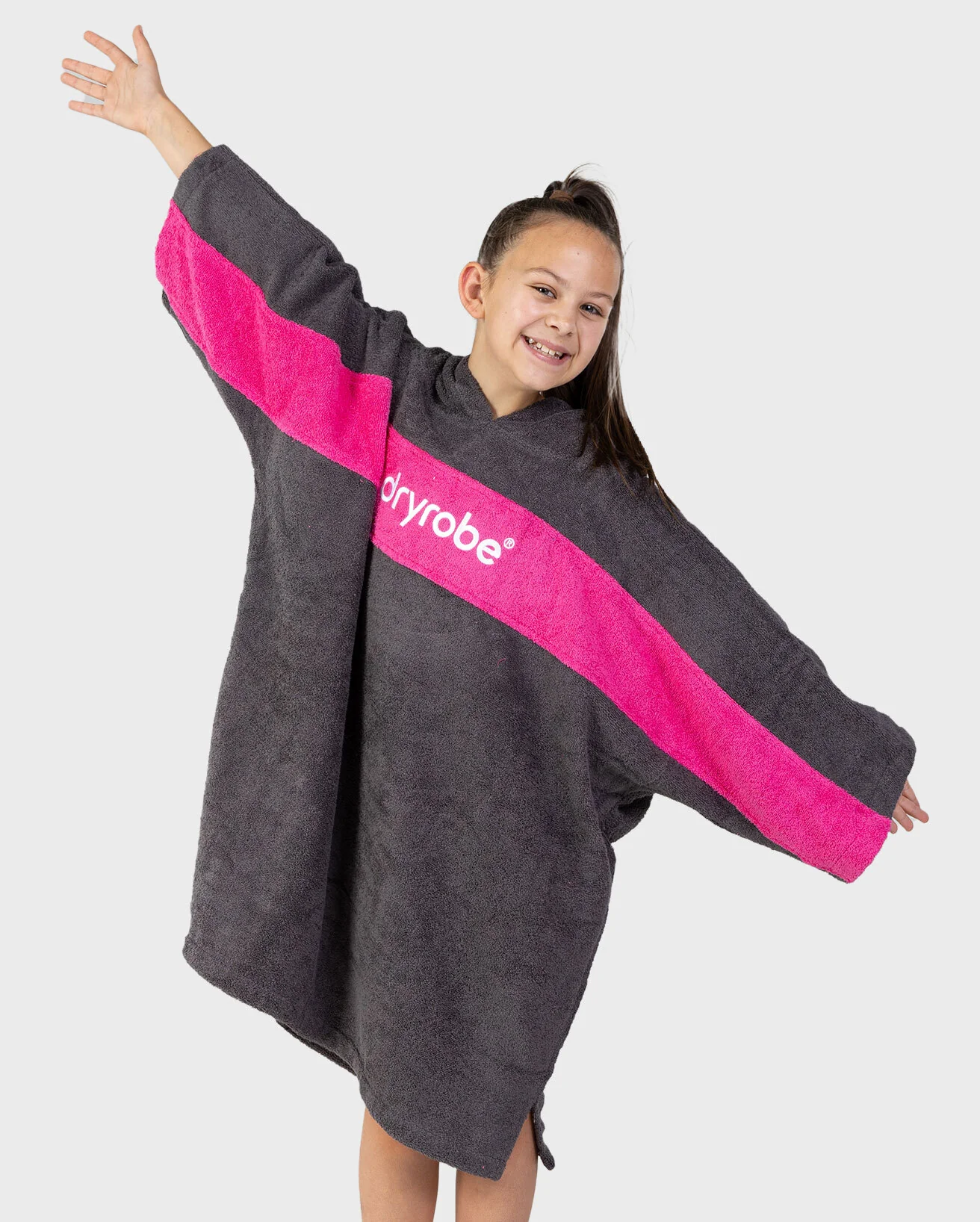 REWORK - Slate Grey Pink Kids Organic Towel Changing Robe - Image 4