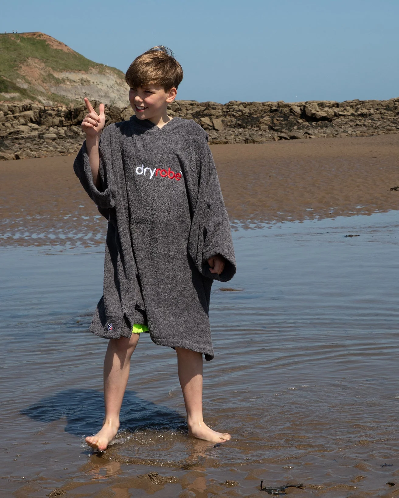 Slate Grey Kids Organic Towel Changing Robe - Image 4